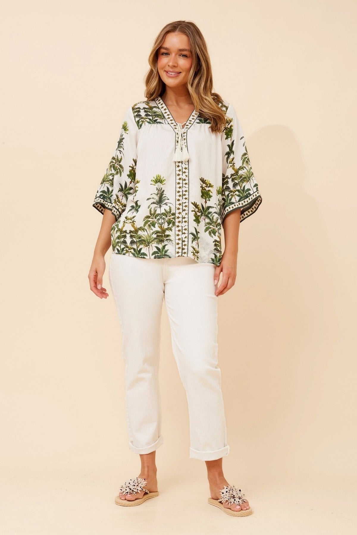 GERTA TROPICAL PRINT TOP (Multi Green)