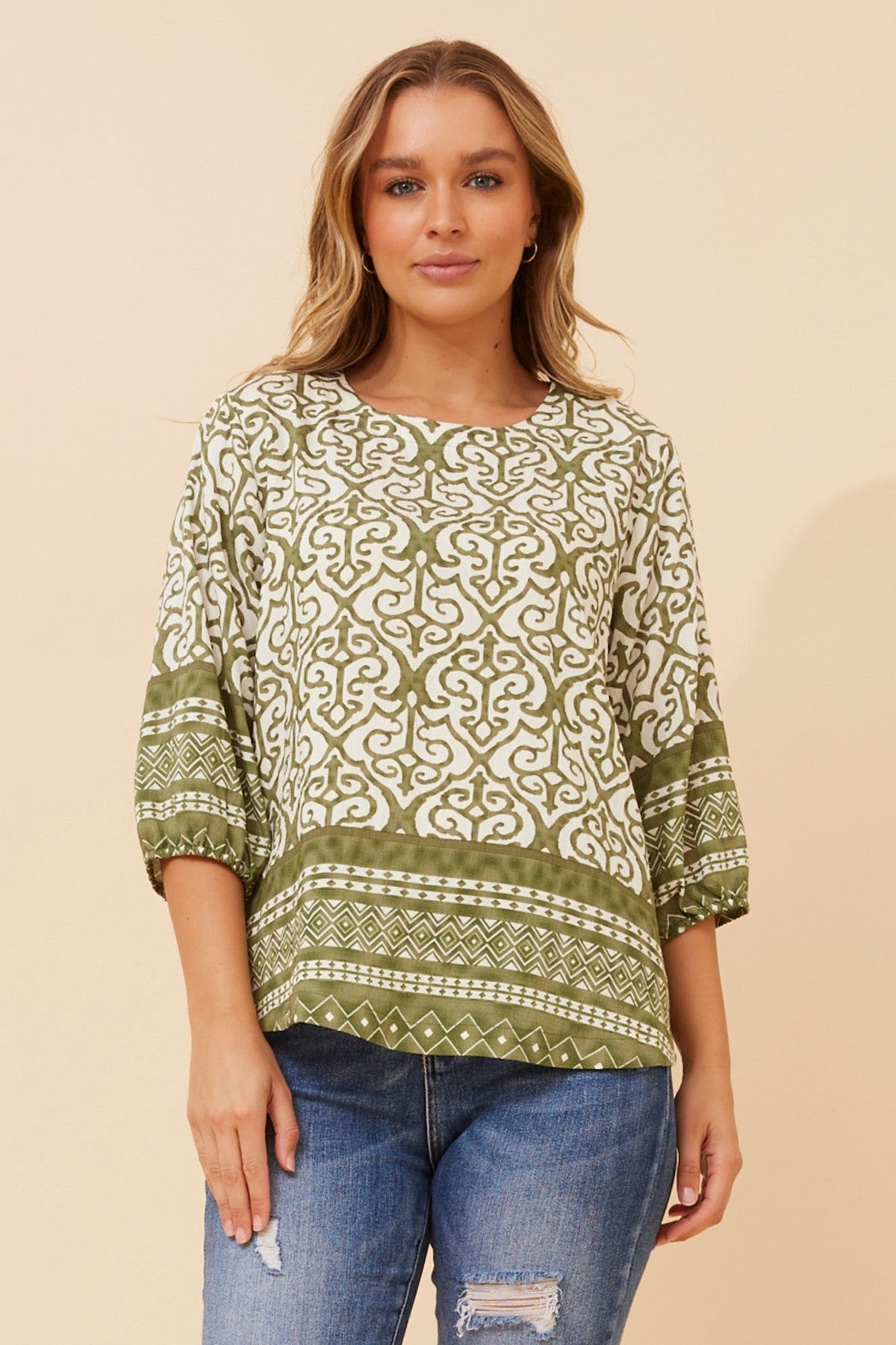 SHAE BORDER PRINT TOP (Black)