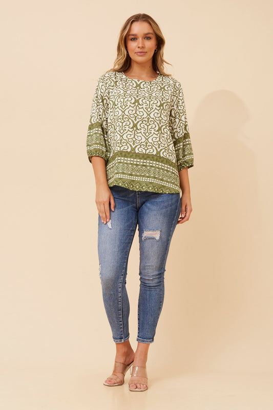 Caroline Morgan Australia SHAE BORDER PRINT TOP (Sage)