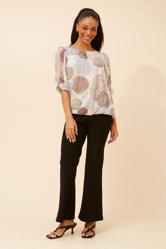 Image of Blouses. Product name - JAMARI FOIL PRINT BLOUSE in Burgundy colour by brand - Caroline Morgan Australia