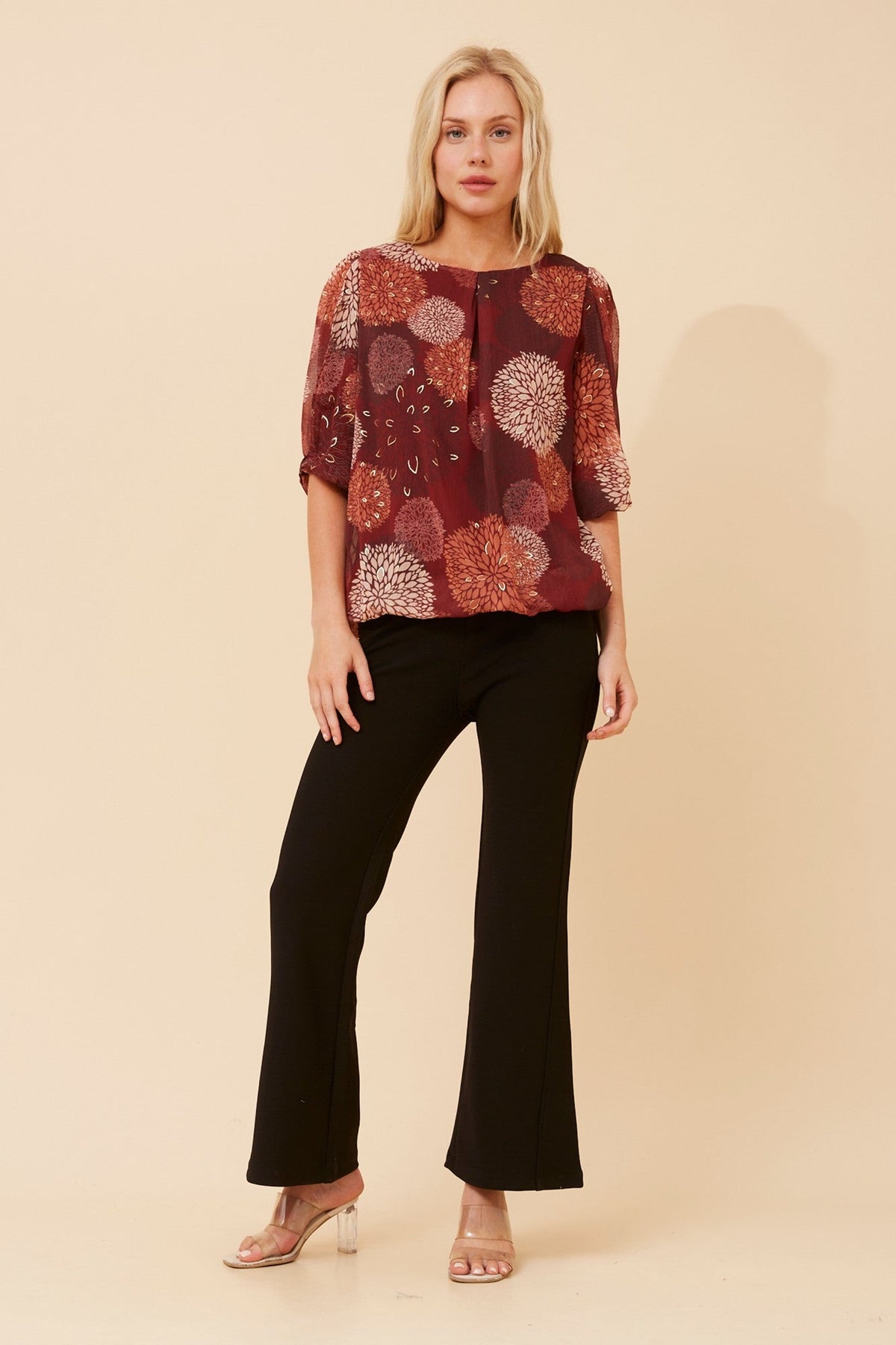 JAMARI FOIL PRINT BLOUSE (Burgundy)