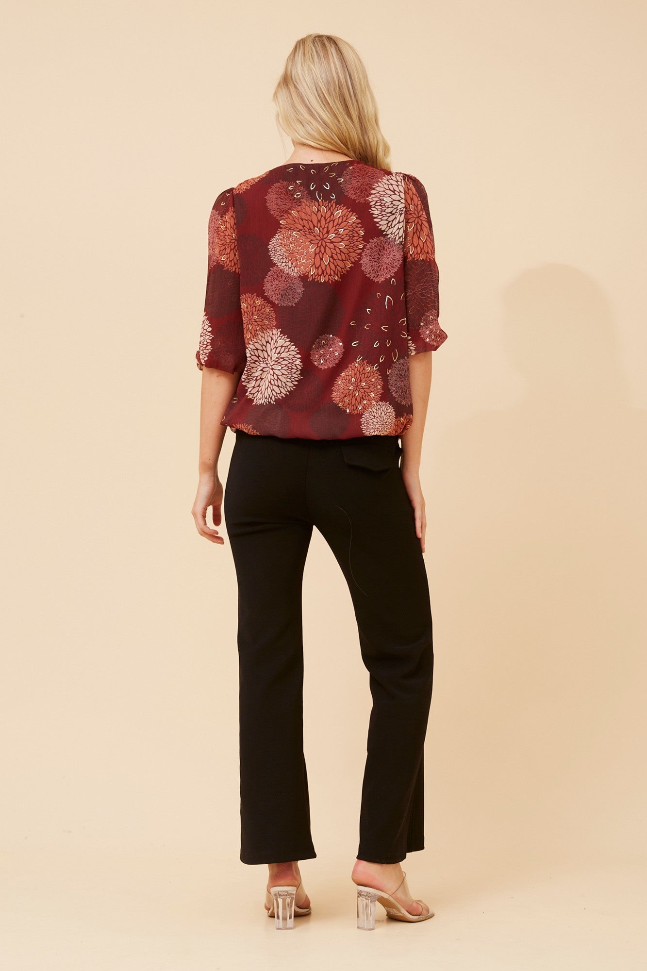 JAMARI FOIL PRINT BLOUSE (Burgundy)