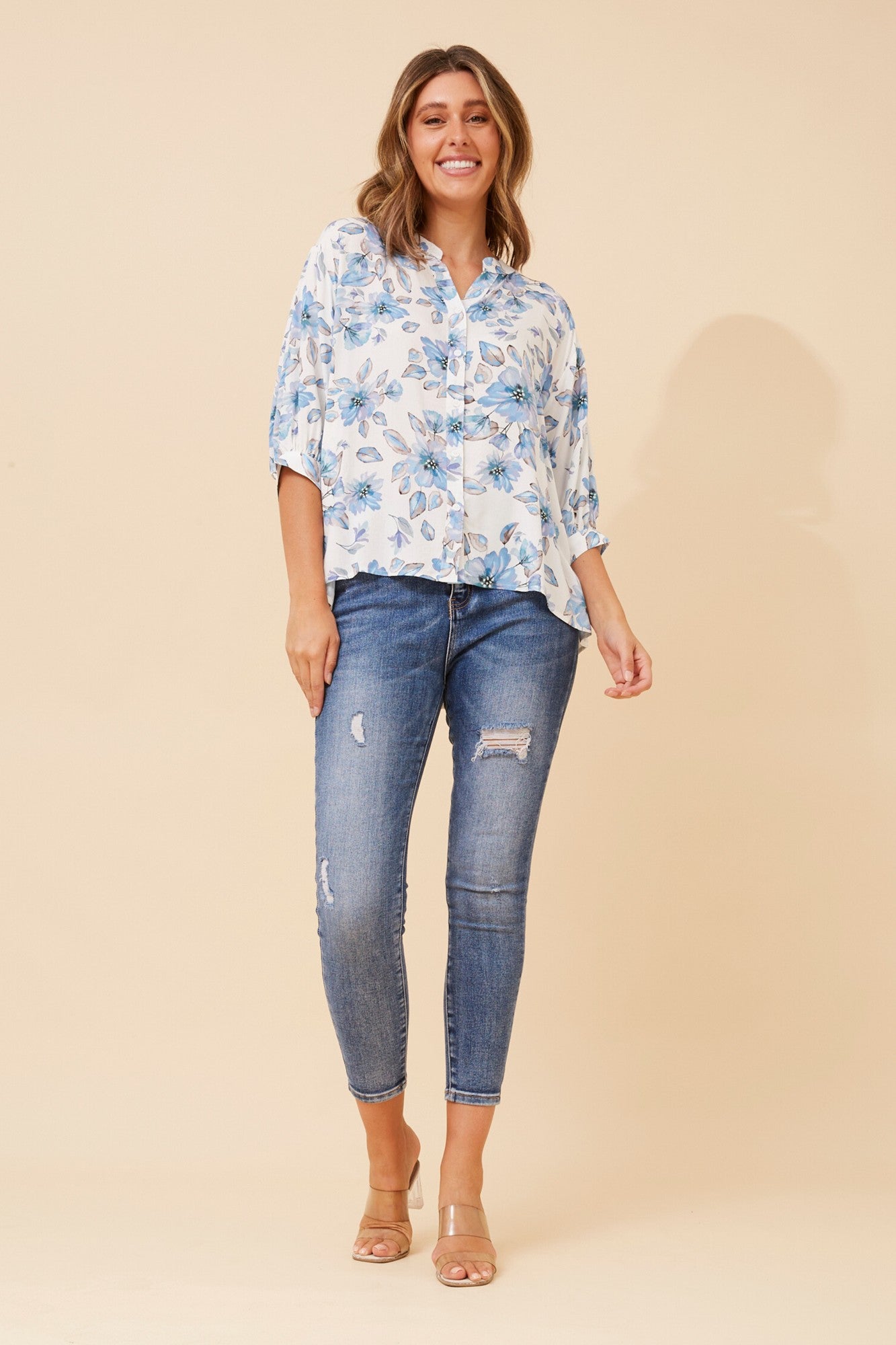 BELINA FLORAL SHIRT (Multi Blue)
