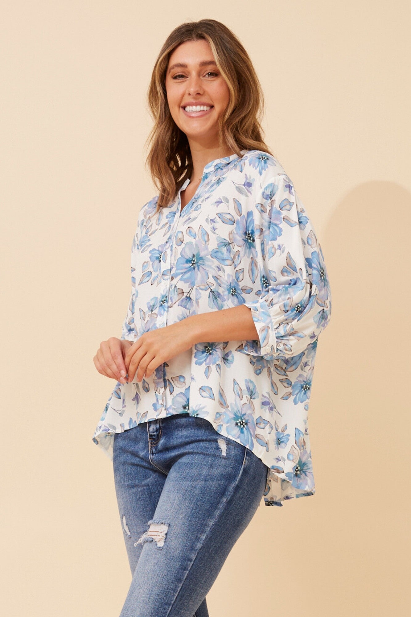 BELINA FLORAL SHIRT (Multi Blue)