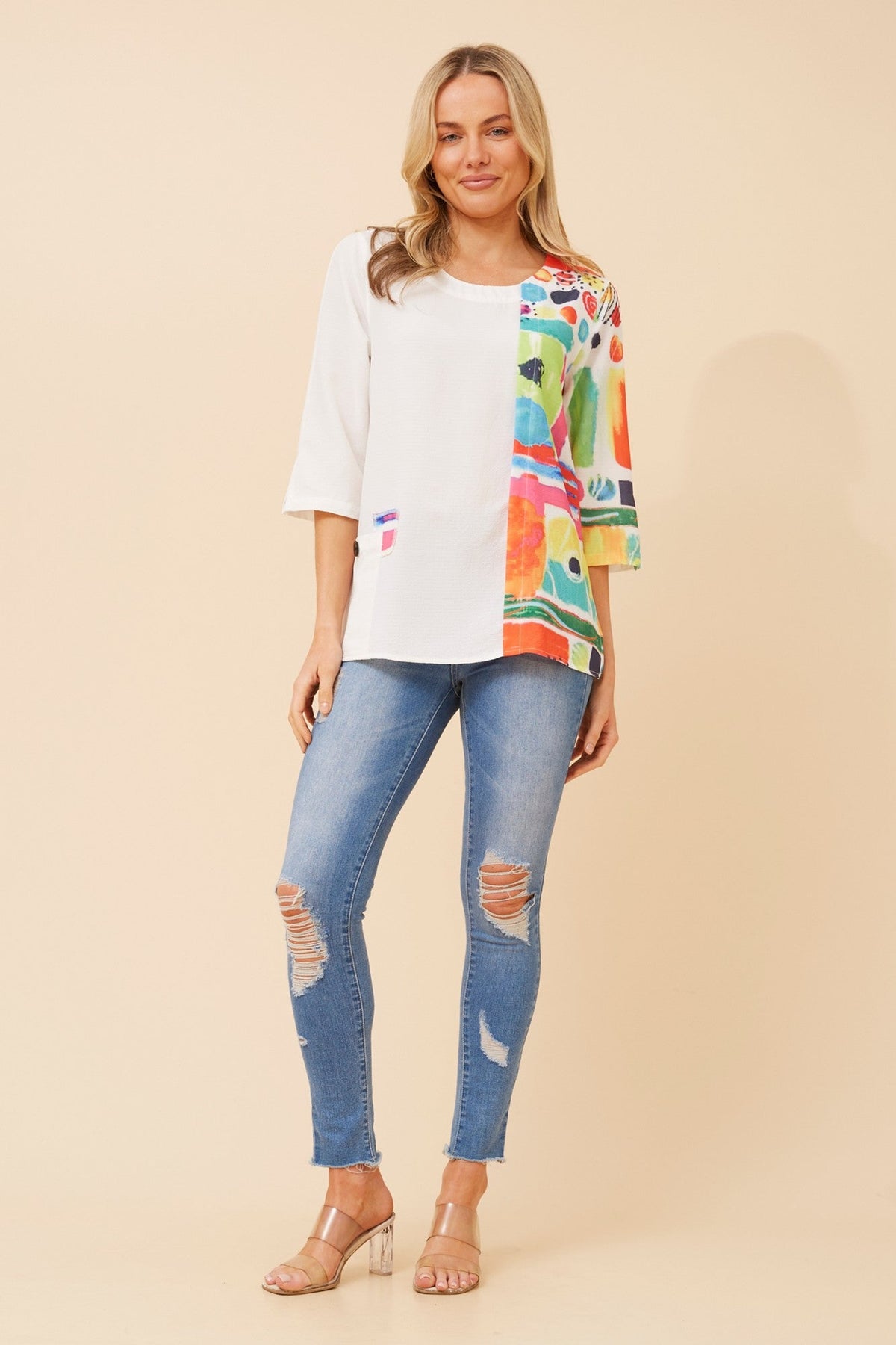 ALIA ABSTRACT PRINT TOP (White)