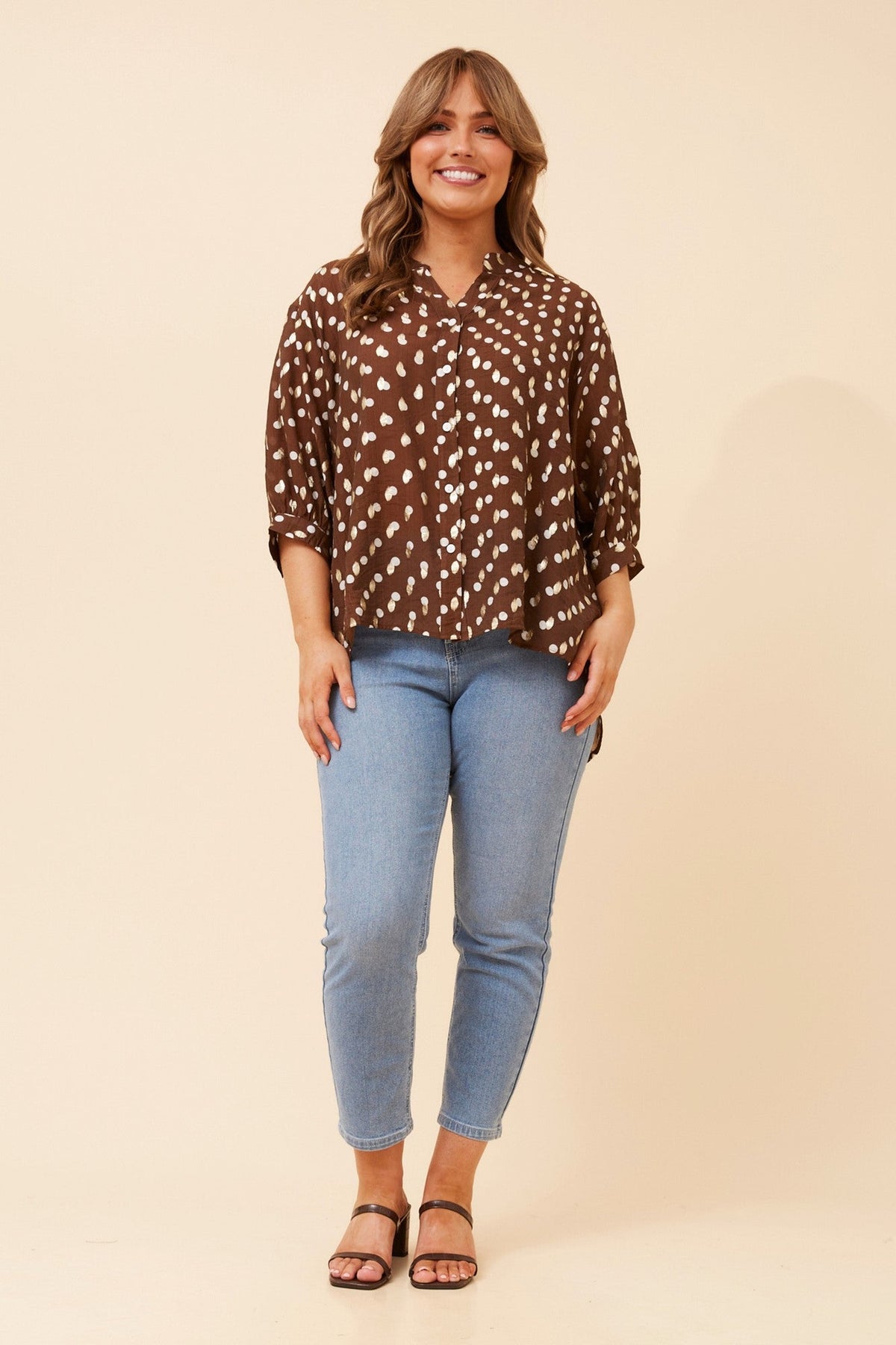 BELINA POLKA DOT PRINT SHIRT (Chocolate)