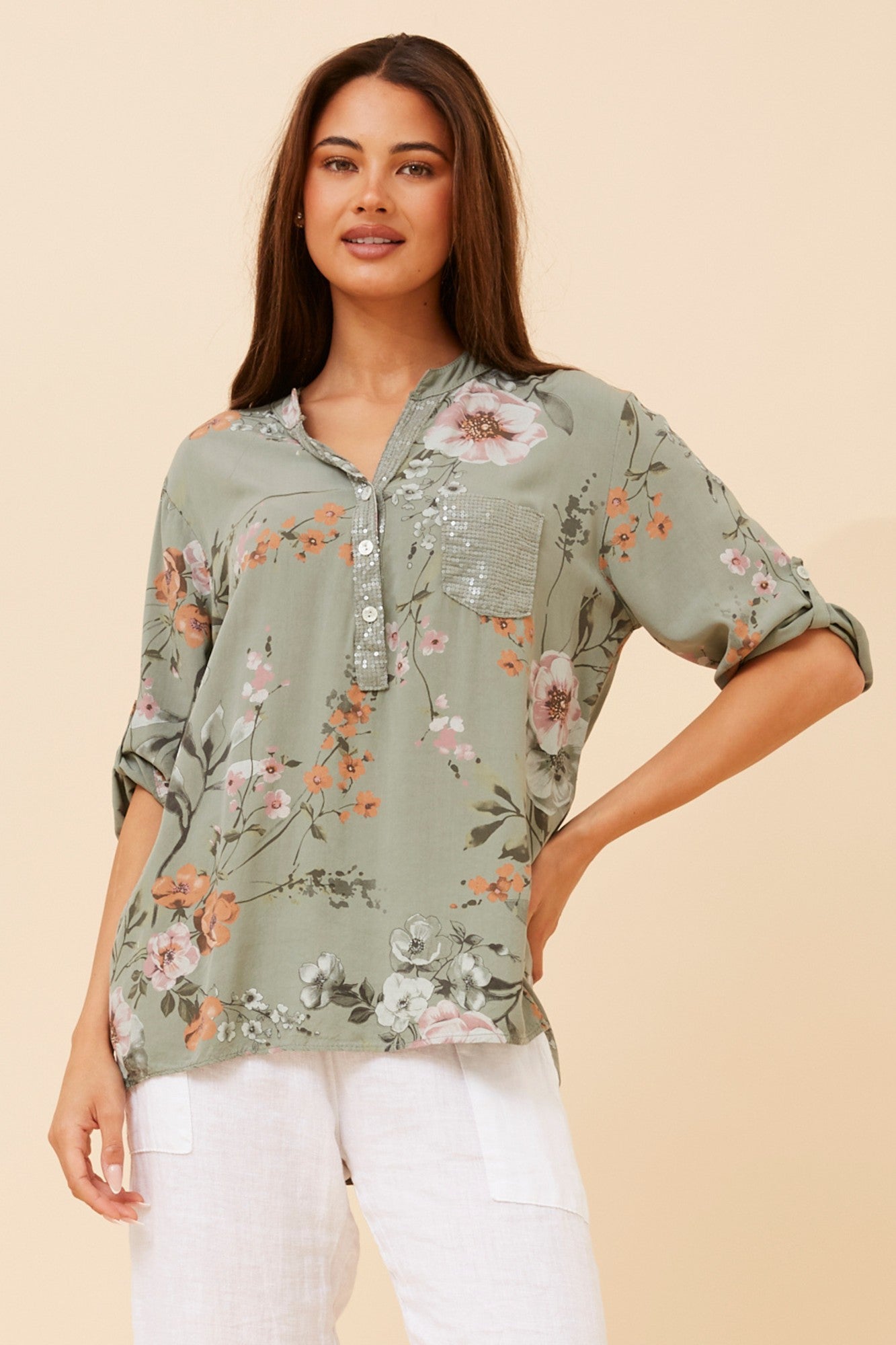 ROSETTA FLORAL TOP (Khaki)