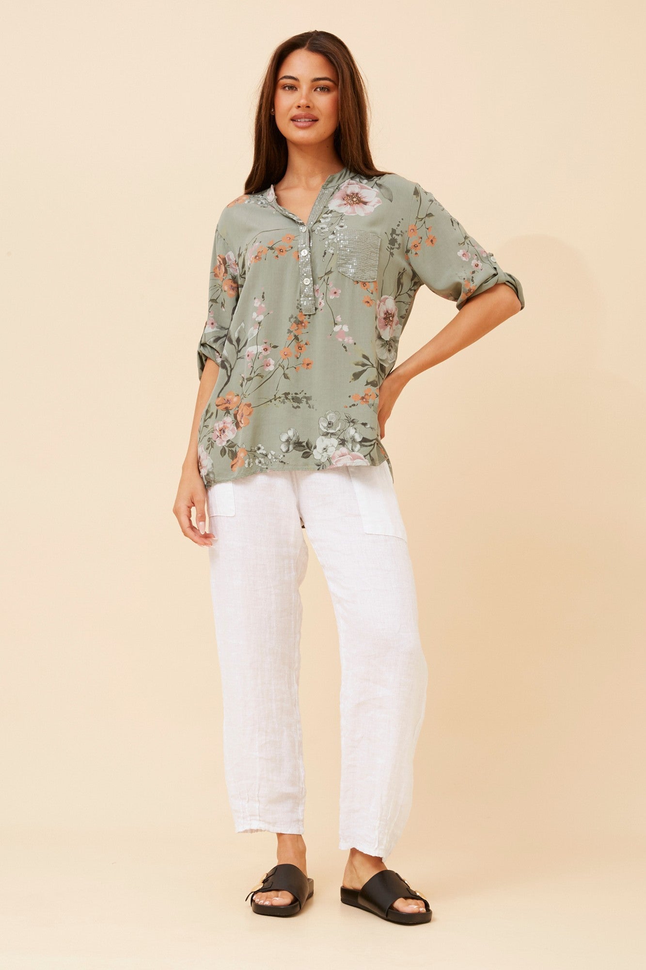 ROSETTA FLORAL TOP (Khaki)