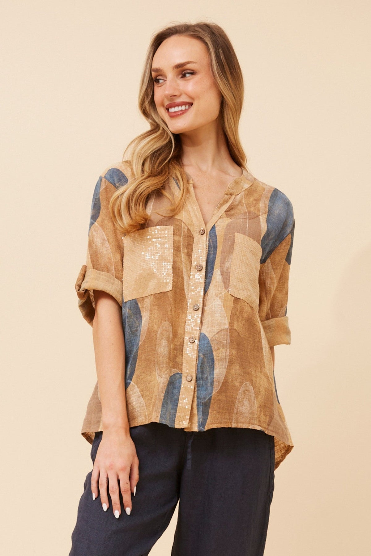 NOSETTA ABSTRACT PRINT TOP (Caramel)