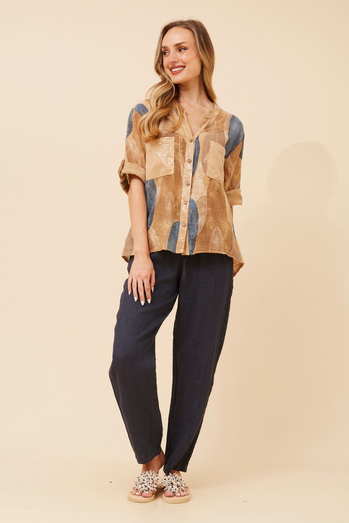 NOSETTA ABSTRACT PRINT TOP (Caramel)