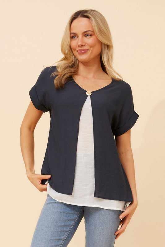 Caroline Morgan Australia HENRIET DOUBLE LAYERED TOP (Navy)