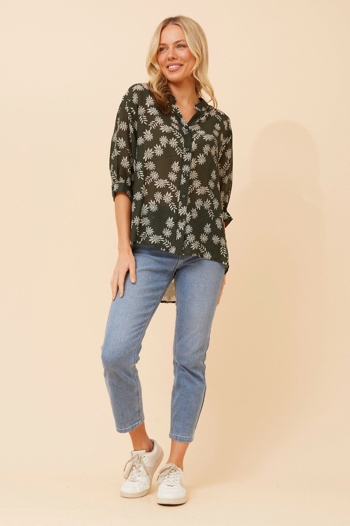 BELINA FLORAL SHIRT (Emerald)
