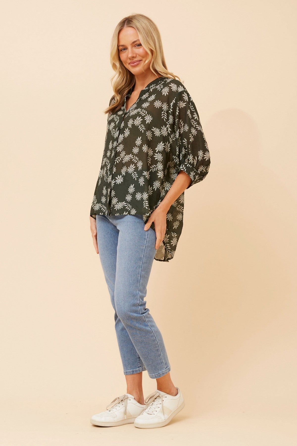 BELINA FLORAL SHIRT (Emerald)
