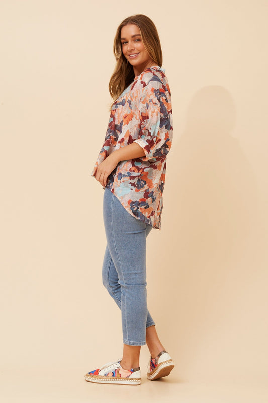 BELINA ABSTRACT PRINT SHIRT (Multi Orange)
