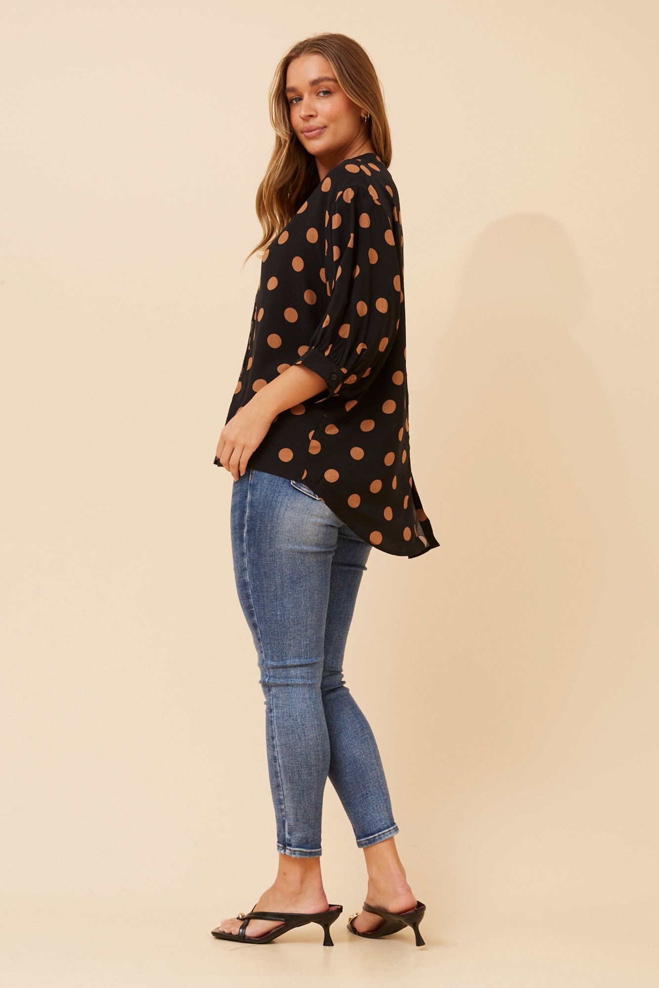BELINA POLKA DOT PRINT SHIRT (Black)
