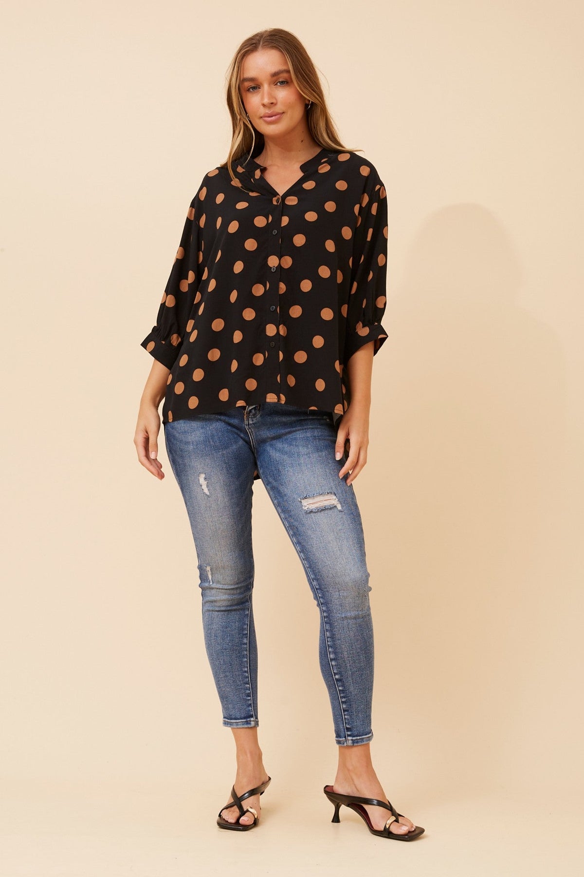 BELINA POLKA DOT PRINT SHIRT (Black)