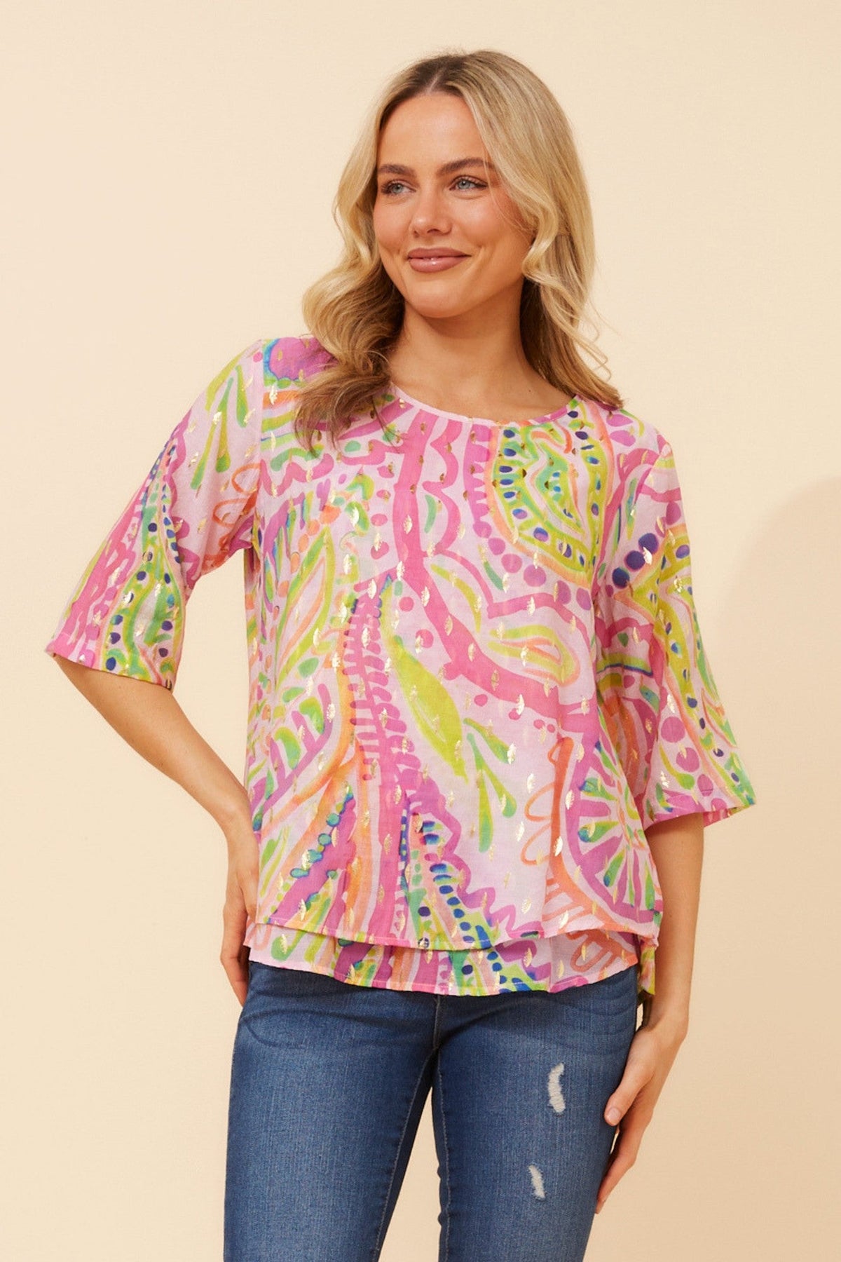 KAREENA ABSTRACT PRINT TOP (Pink)