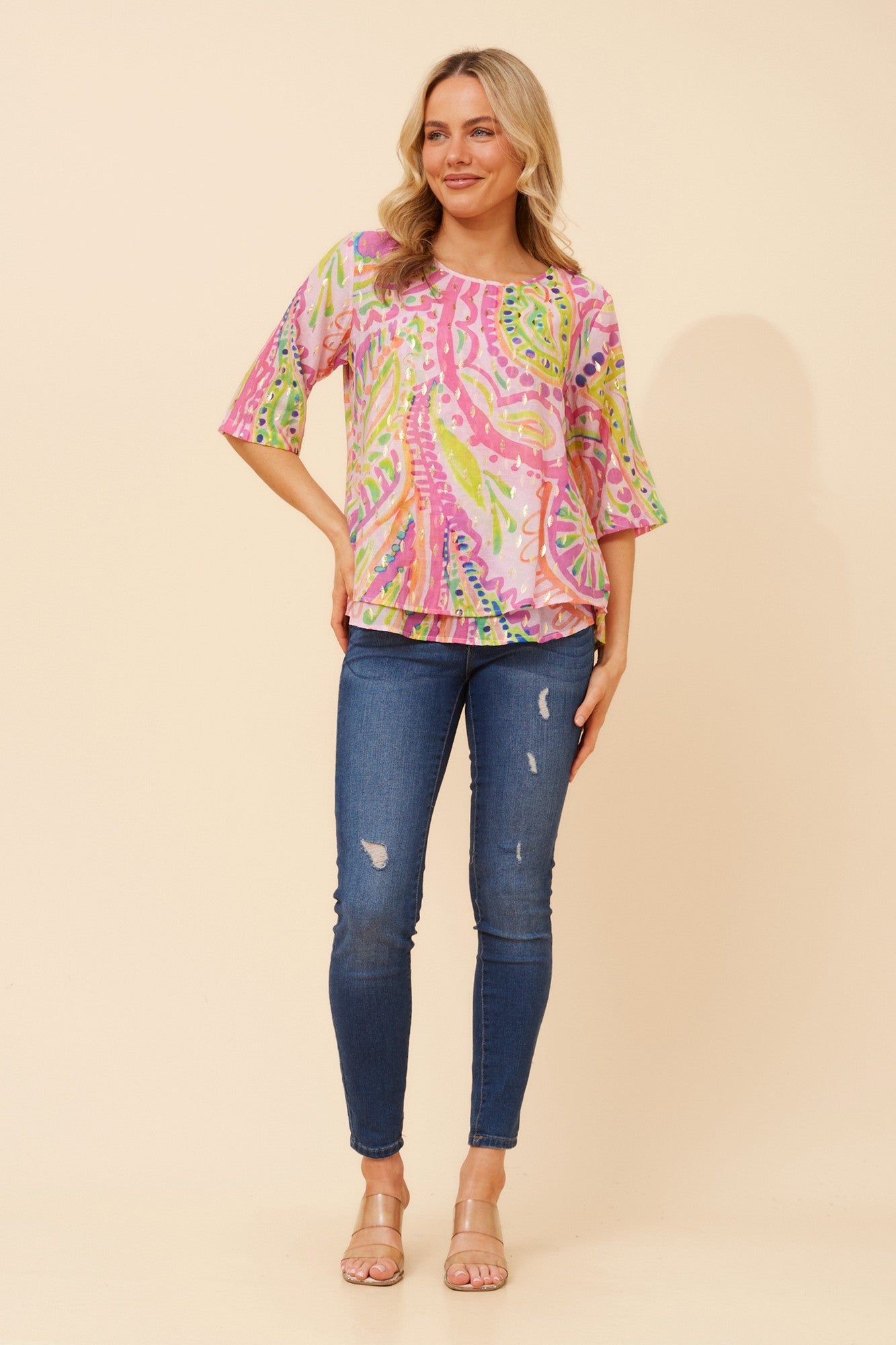 KAREENA ABSTRACT PRINT TOP (Pink)