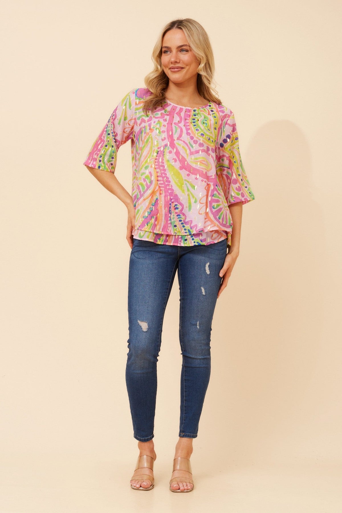 Caroline Morgan Australia KAREENA ABSTRACT PRINT TOP (Pink)
