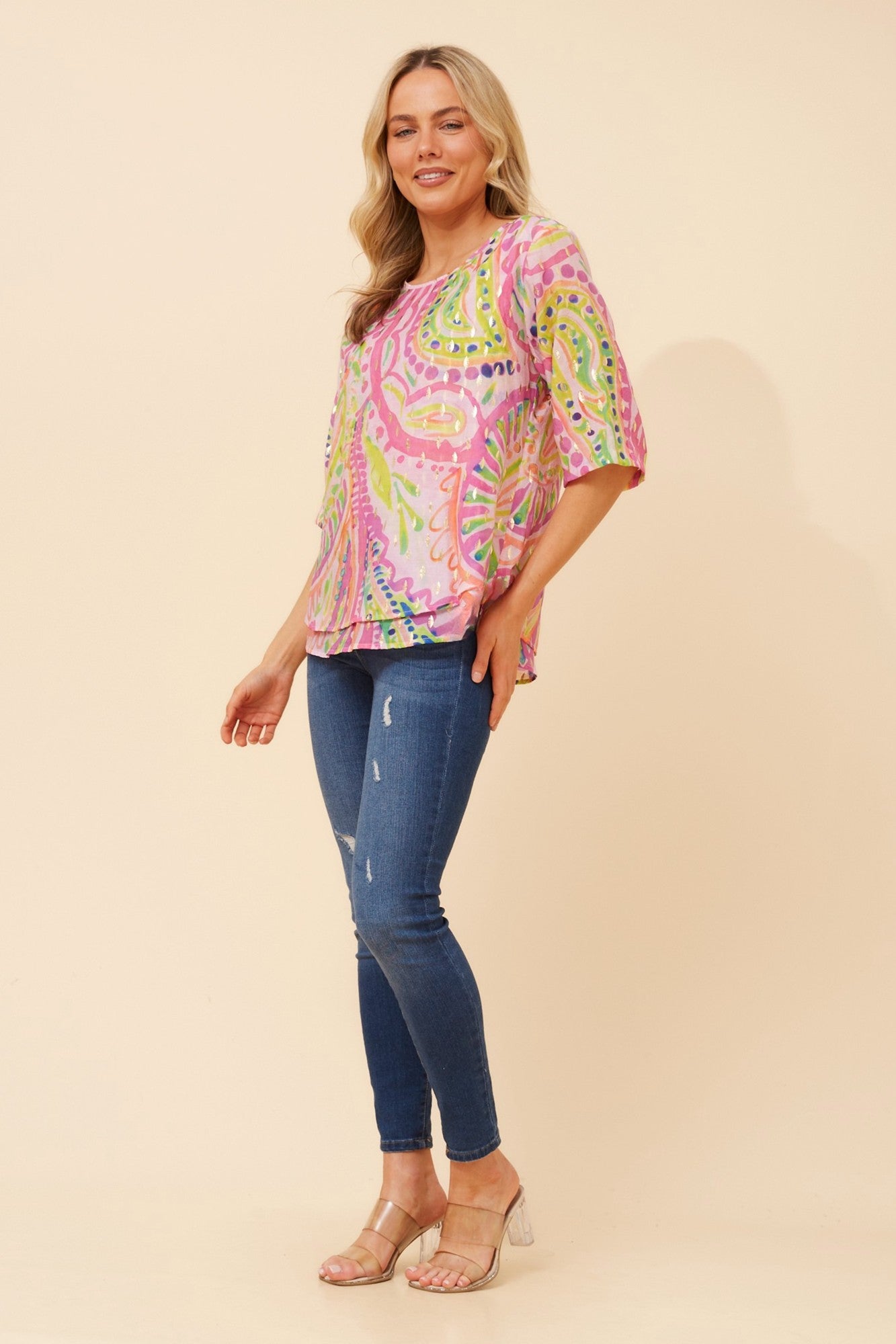 KAREENA ABSTRACT PRINT TOP (Pink)