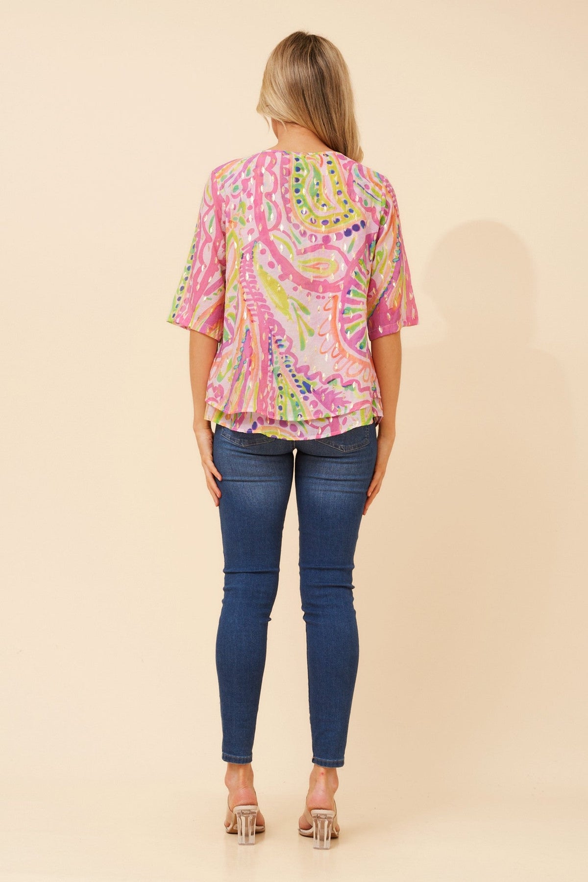 Caroline Morgan Australia KAREENA ABSTRACT PRINT TOP (Pink)