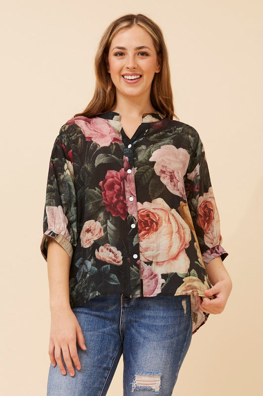 Image of Shirts. Product name - BELINA FLORAL SHIRT in Multi Black colour by brand - Stella + Biancca