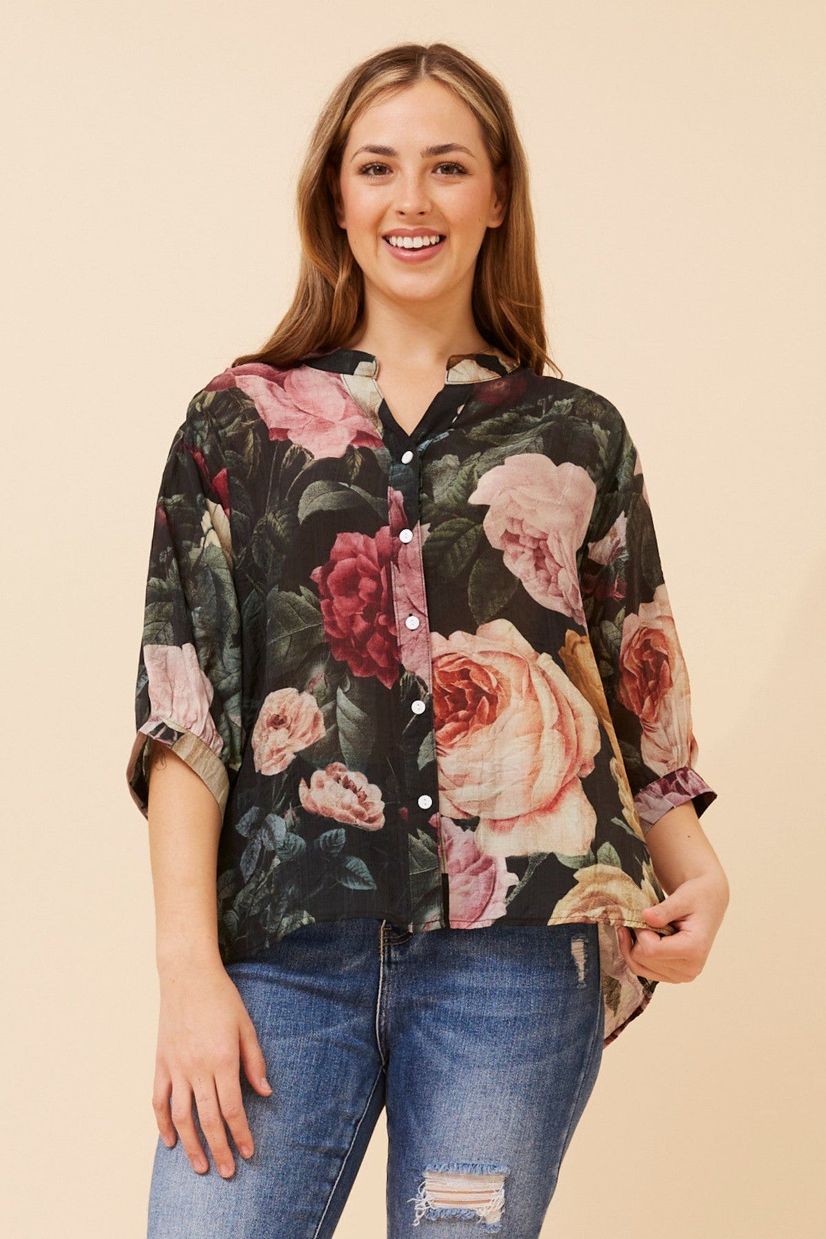 BELINA FLORAL SHIRT (Multi Black)