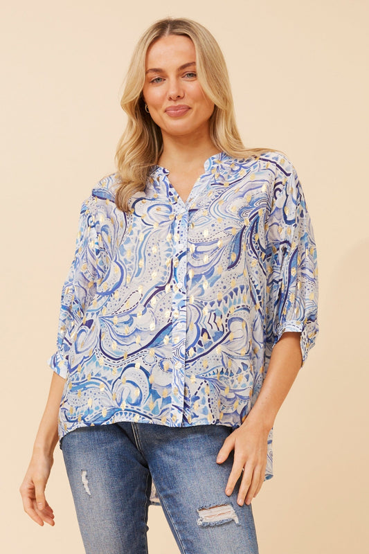BELINA ABSTRACT PRINT SHIRT (Skylight)