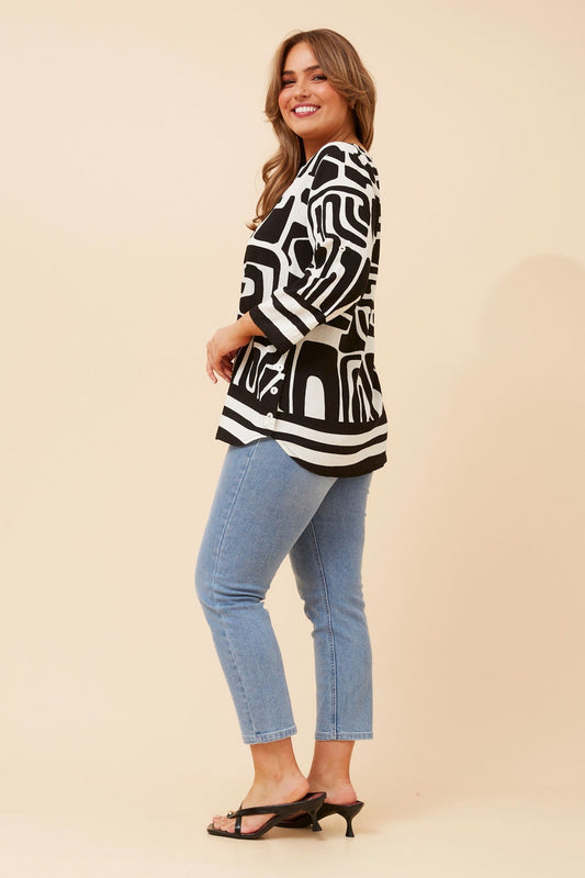 SHILPI ABSTRACT PRINT BLOUSE (Black And White)