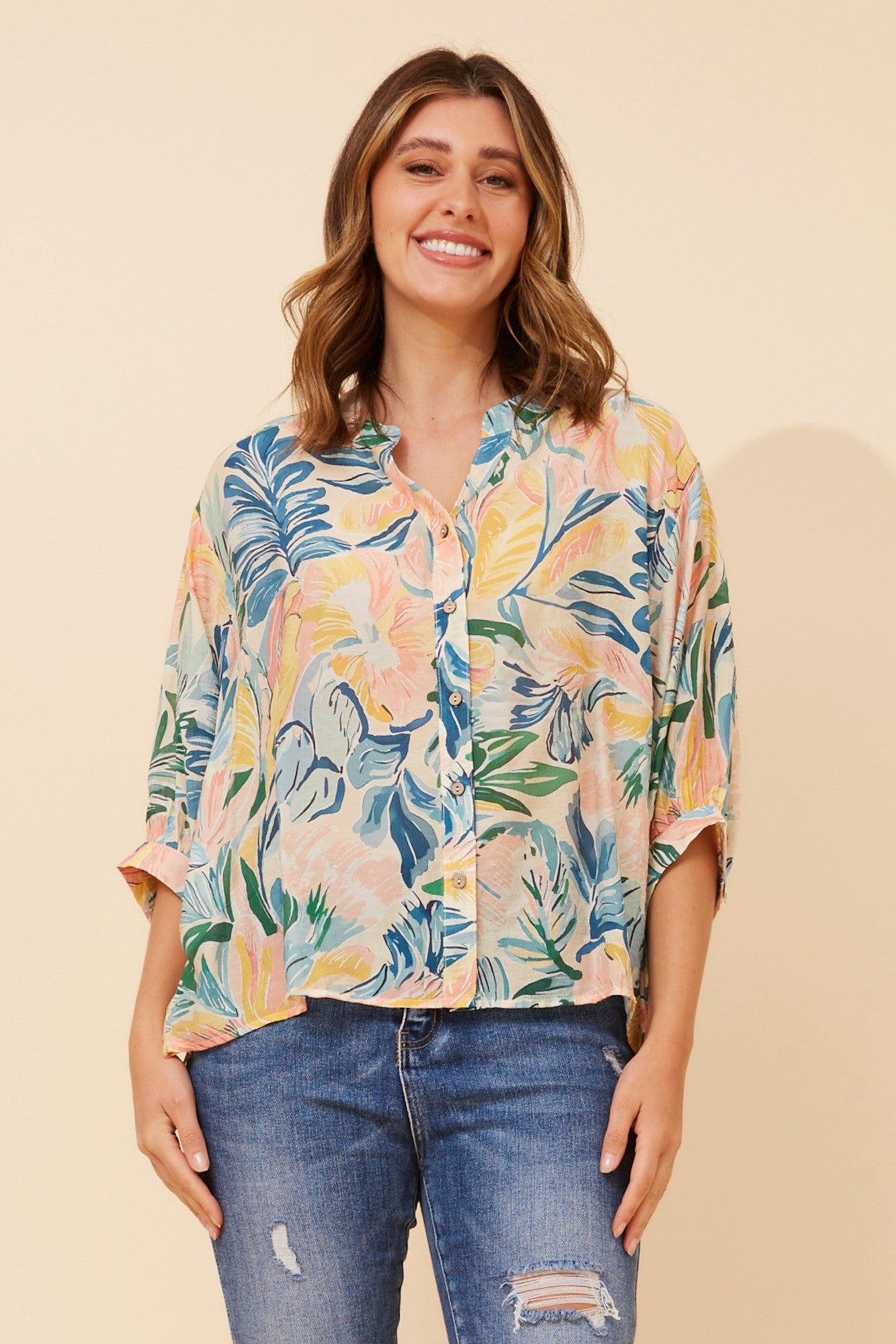 BELINA FLORAL PRINT SHIRT (Multi Blue)