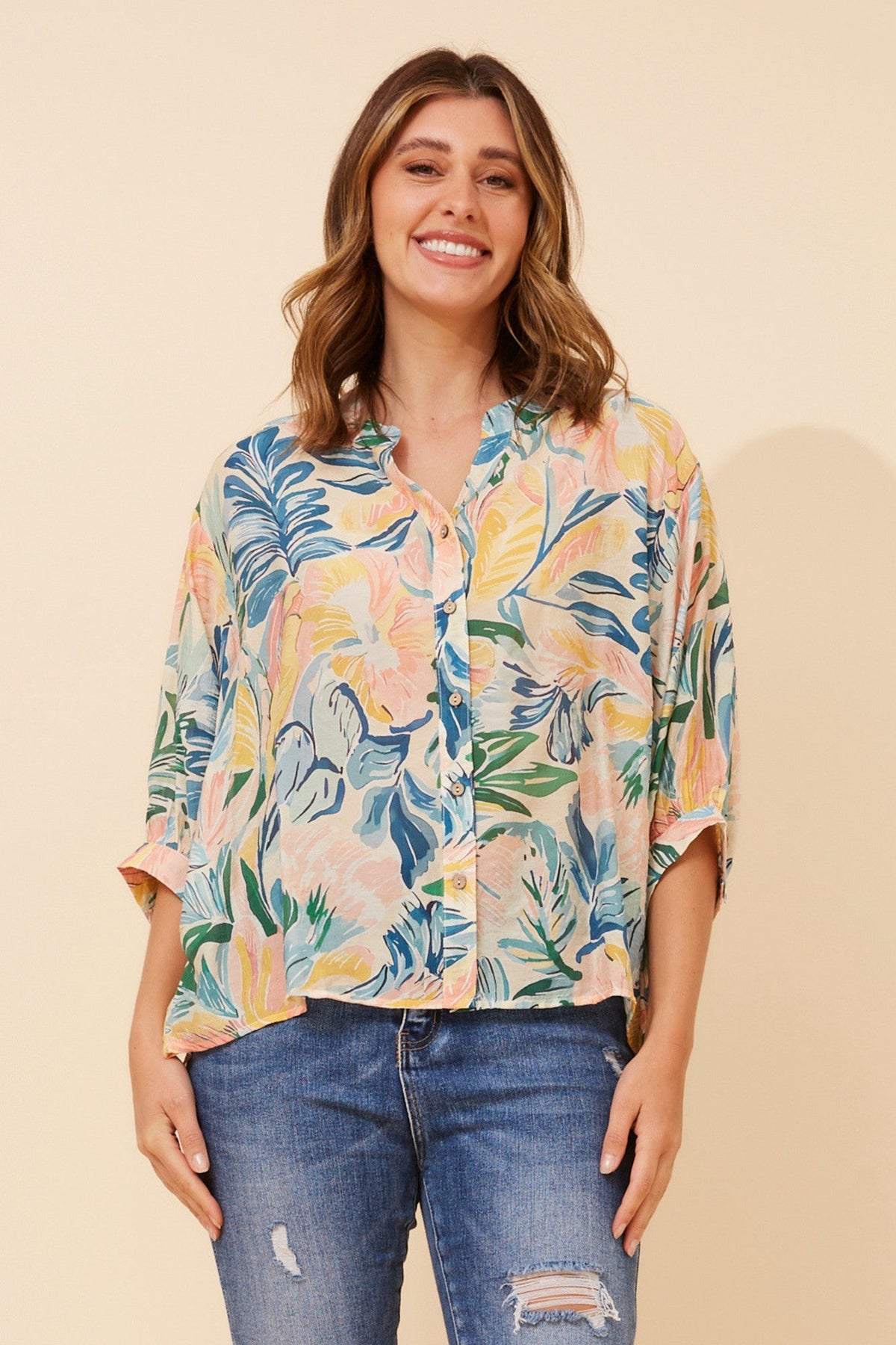 BELINA FLORAL PRINT SHIRT (Multi Blue)