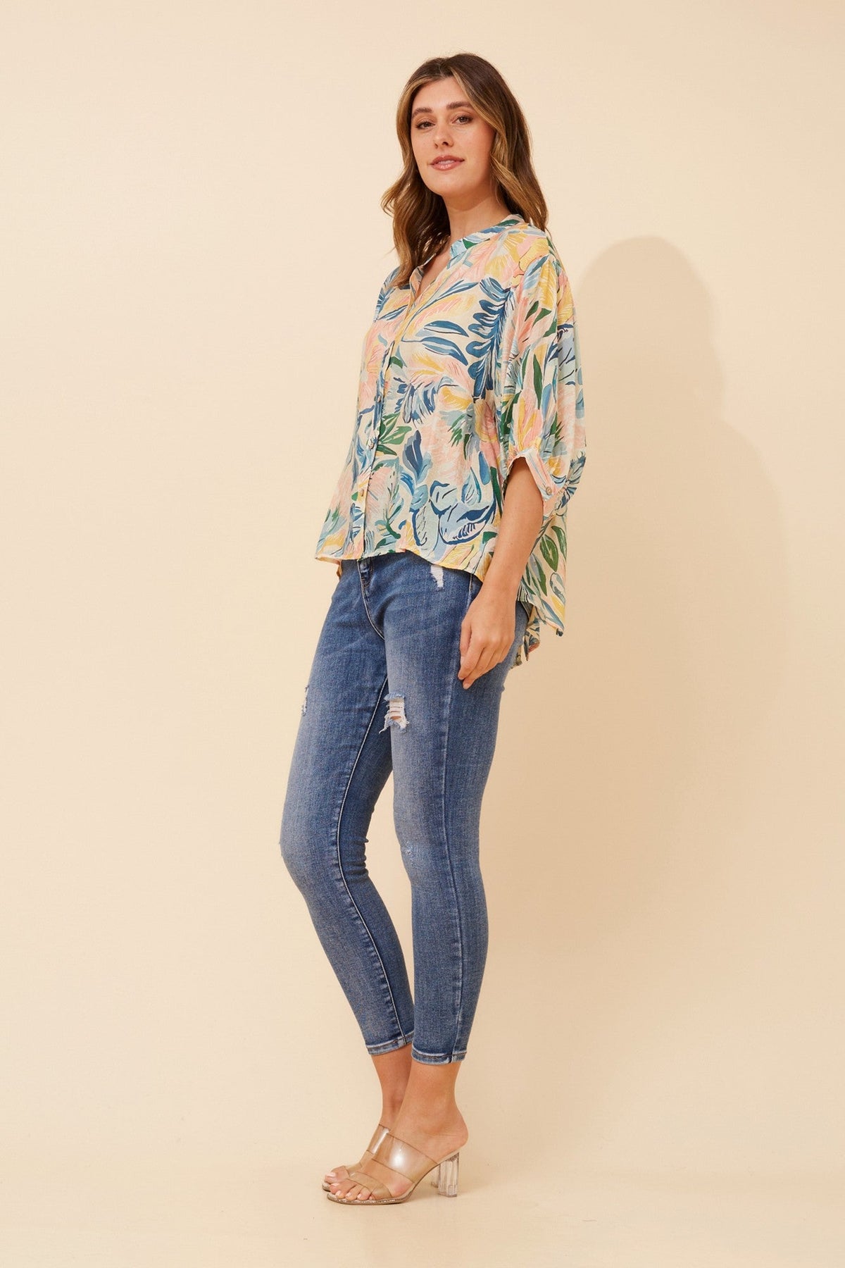 BELINA FLORAL PRINT SHIRT (Multi Blue)
