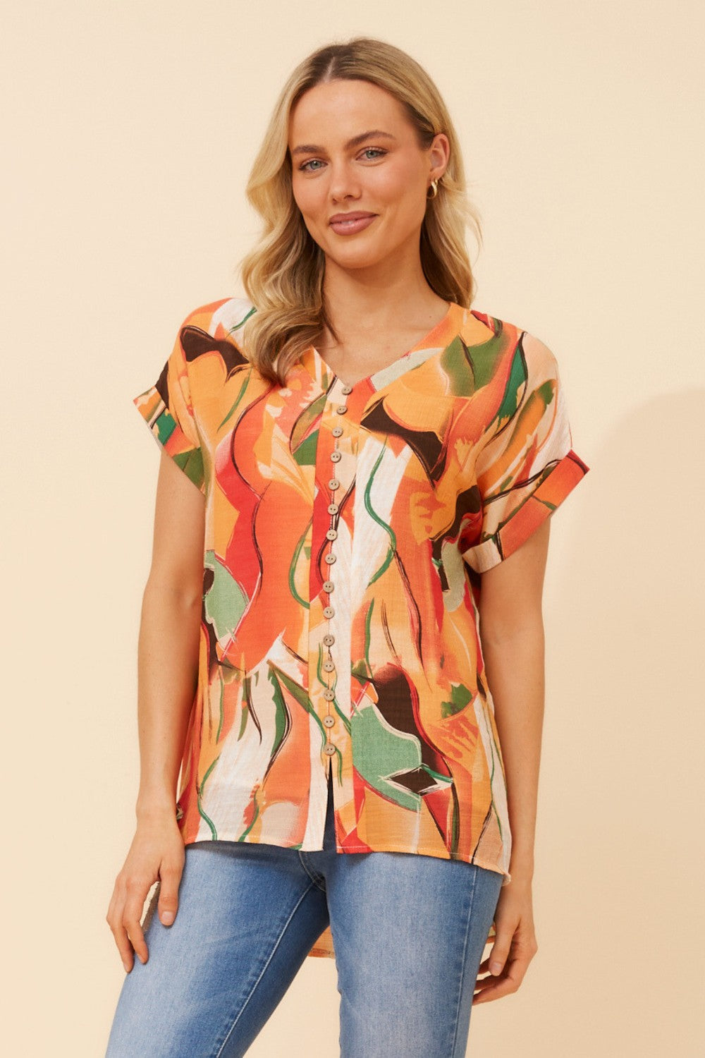 BELLA ABSTRACT PRINT TOP (Orange)