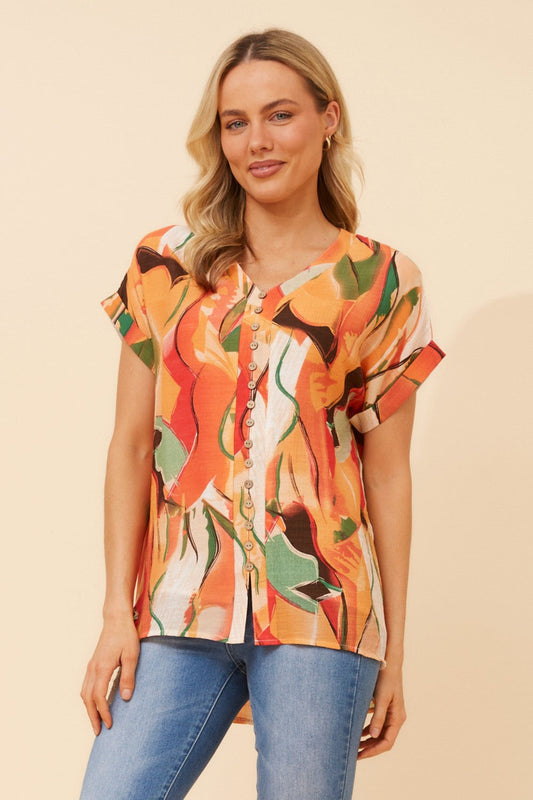 BELLA ABSTRACT PRINT TOP (Orange)