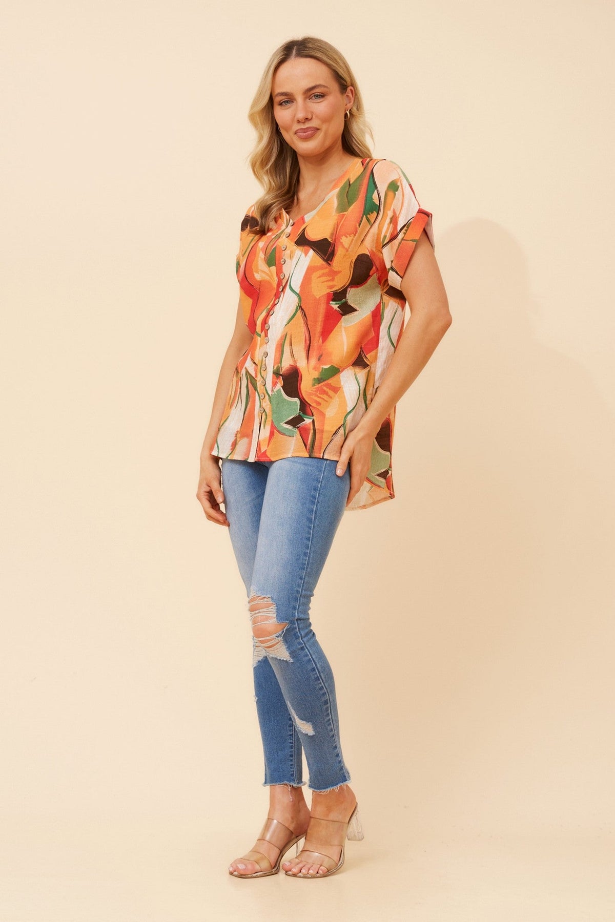 BELLA ABSTRACT PRINT TOP (Orange)