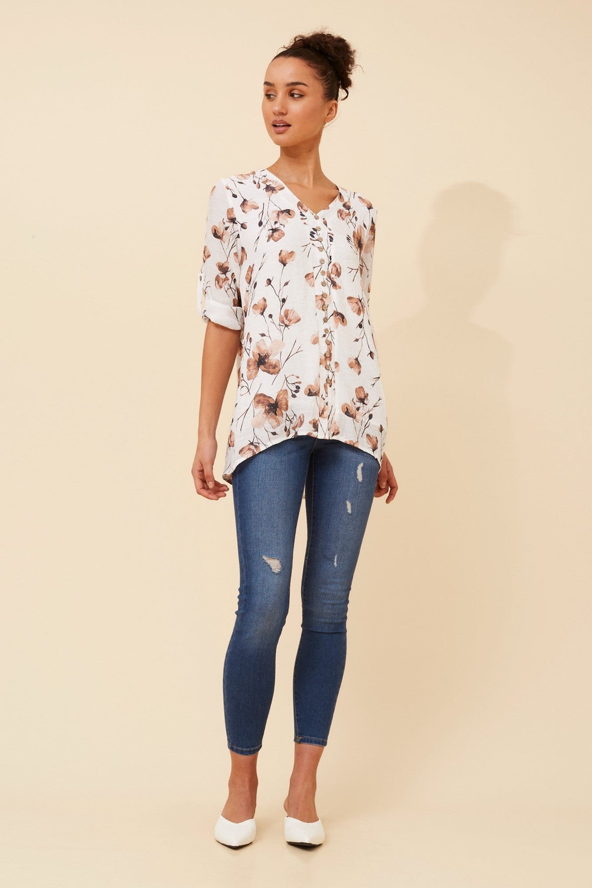 RUBY FLORAL PRINT TOP (Toffee)
