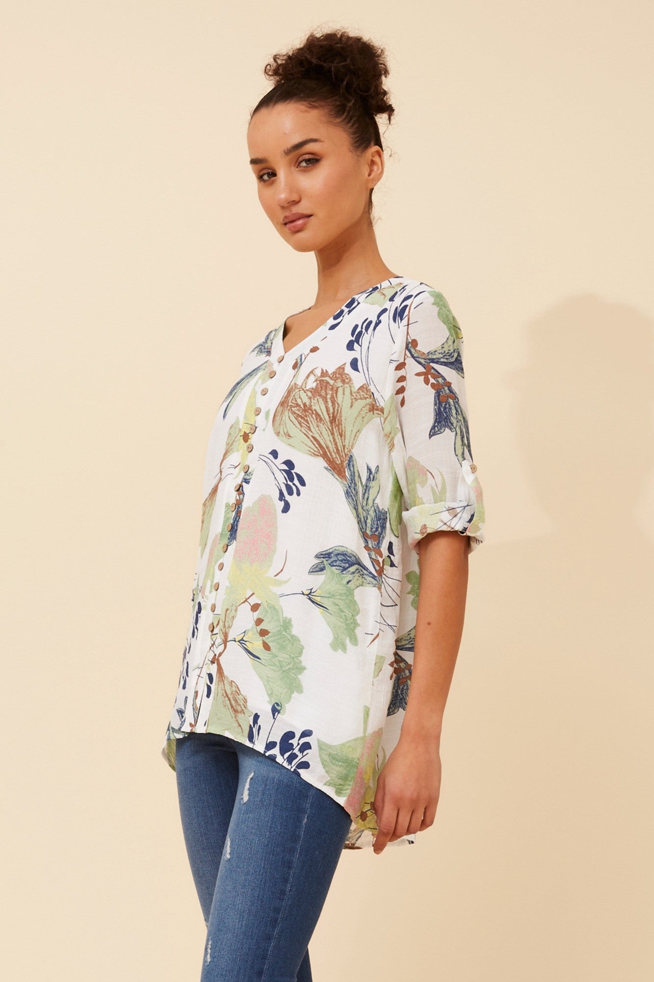 RUBY LEAF PRINT TOP (Navy)