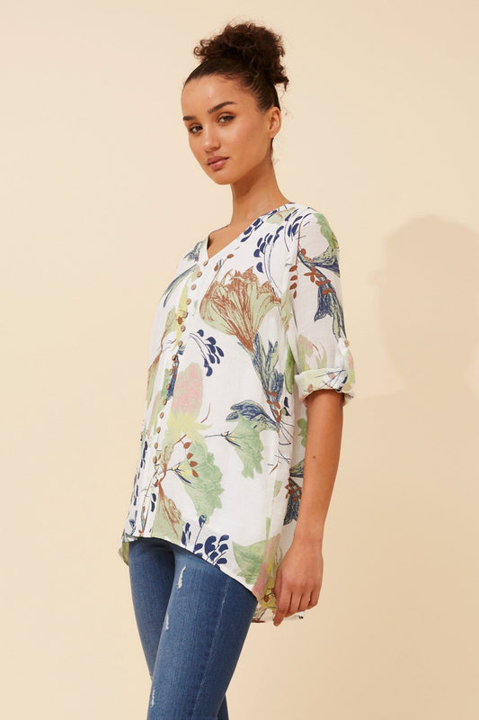 RUBY LEAF PRINT TOP (Navy)