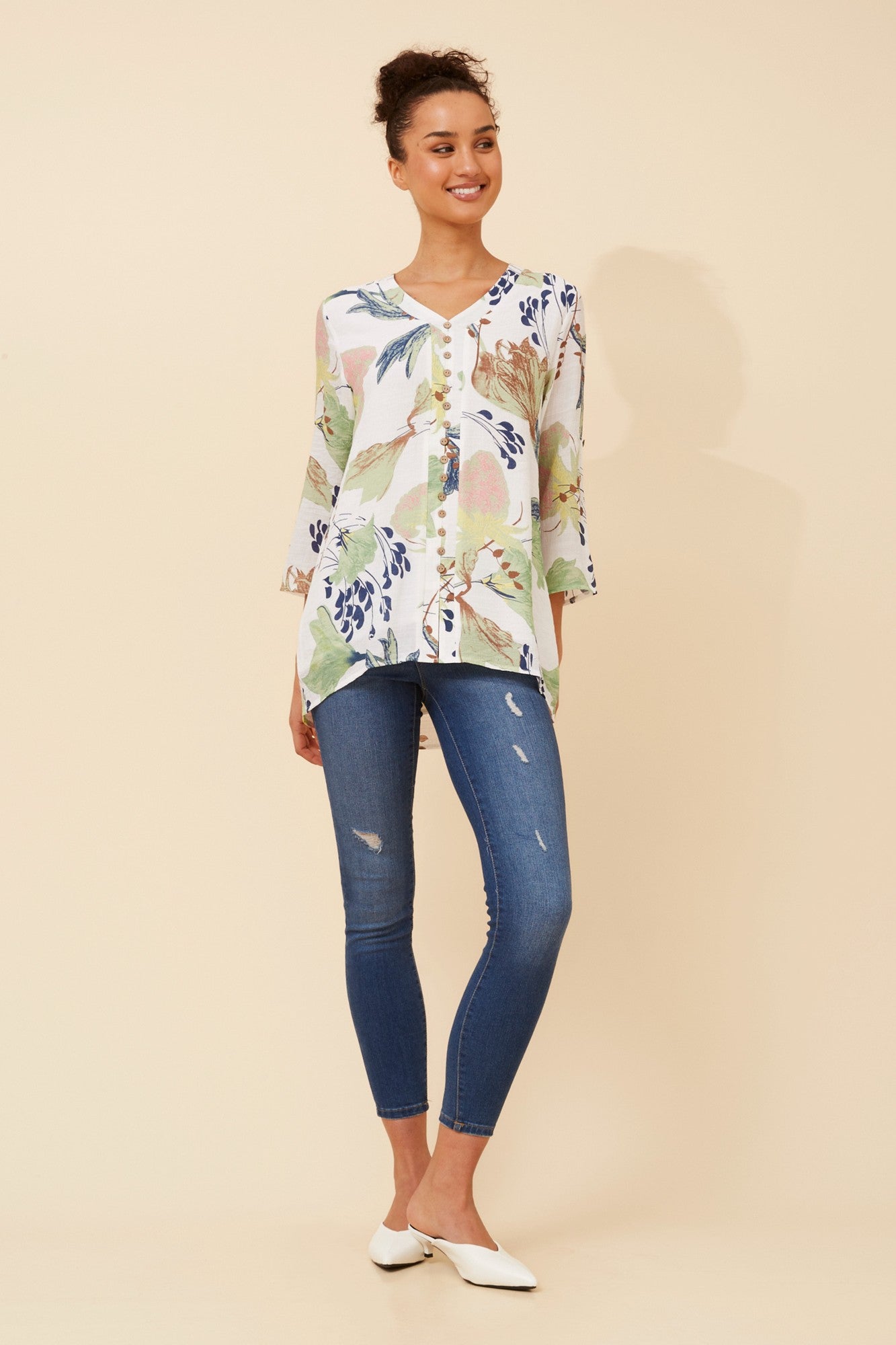 RUBY LEAF PRINT TOP (Navy)