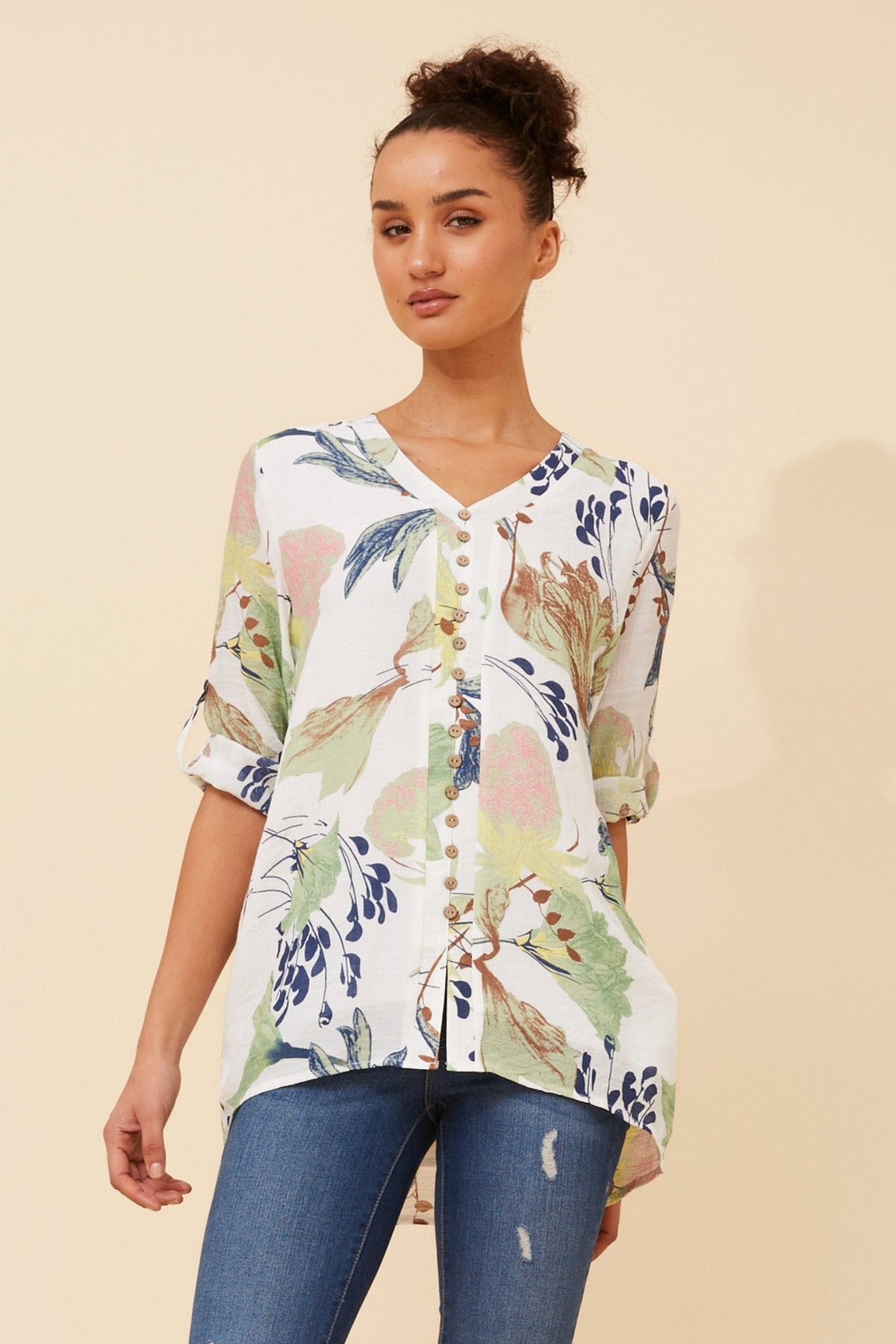 RUBY LEAF PRINT TOP (Navy)