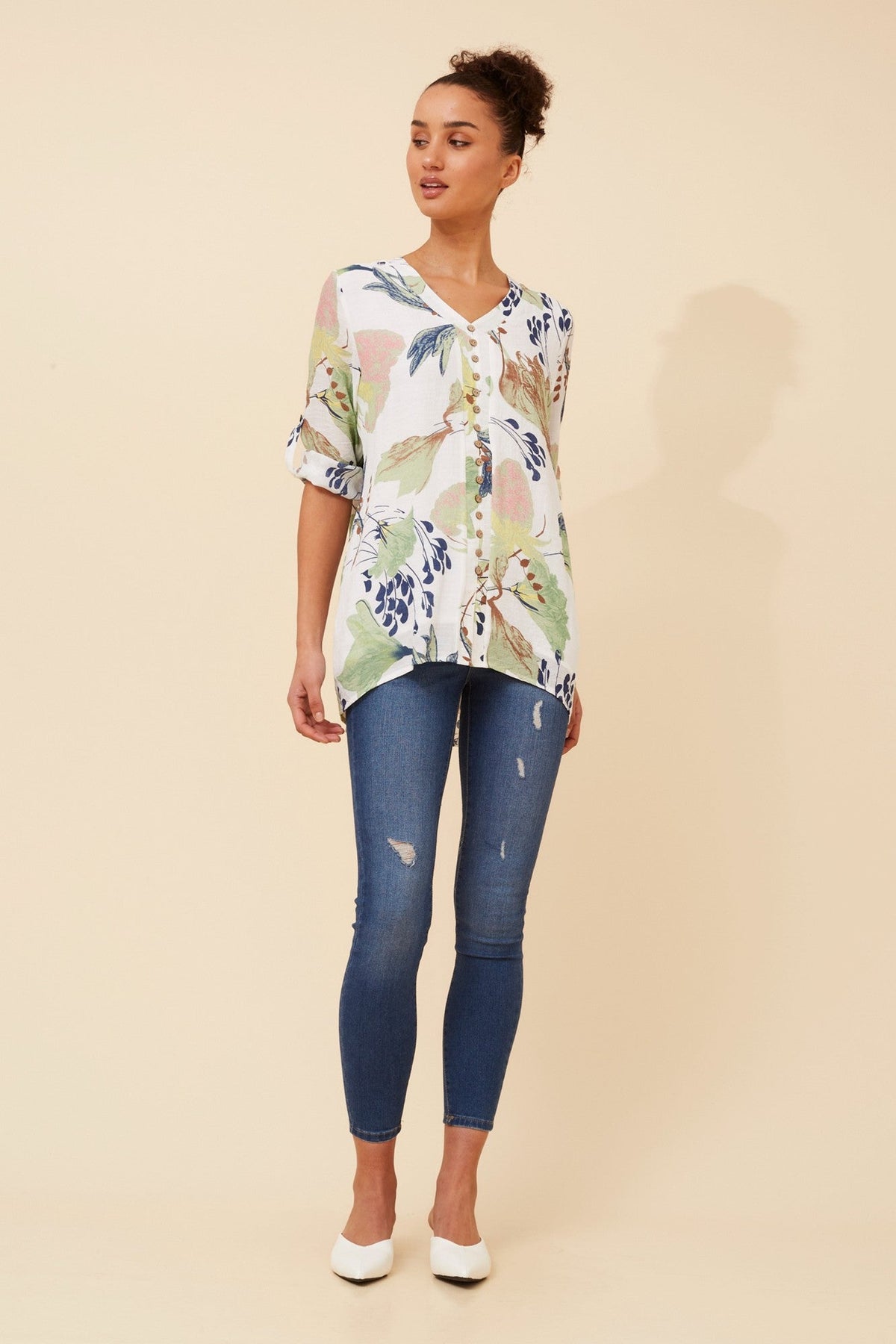 RUBY LEAF PRINT TOP (Navy)