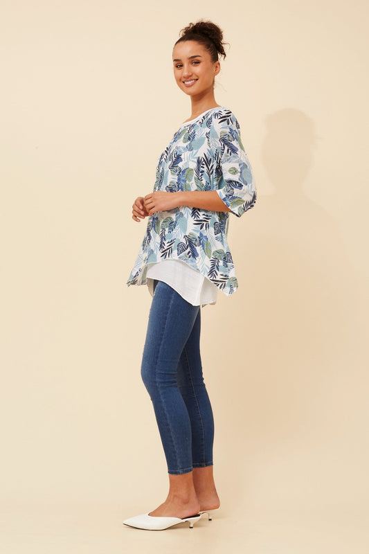 BENI LEAF PRINT TOP (Blue)