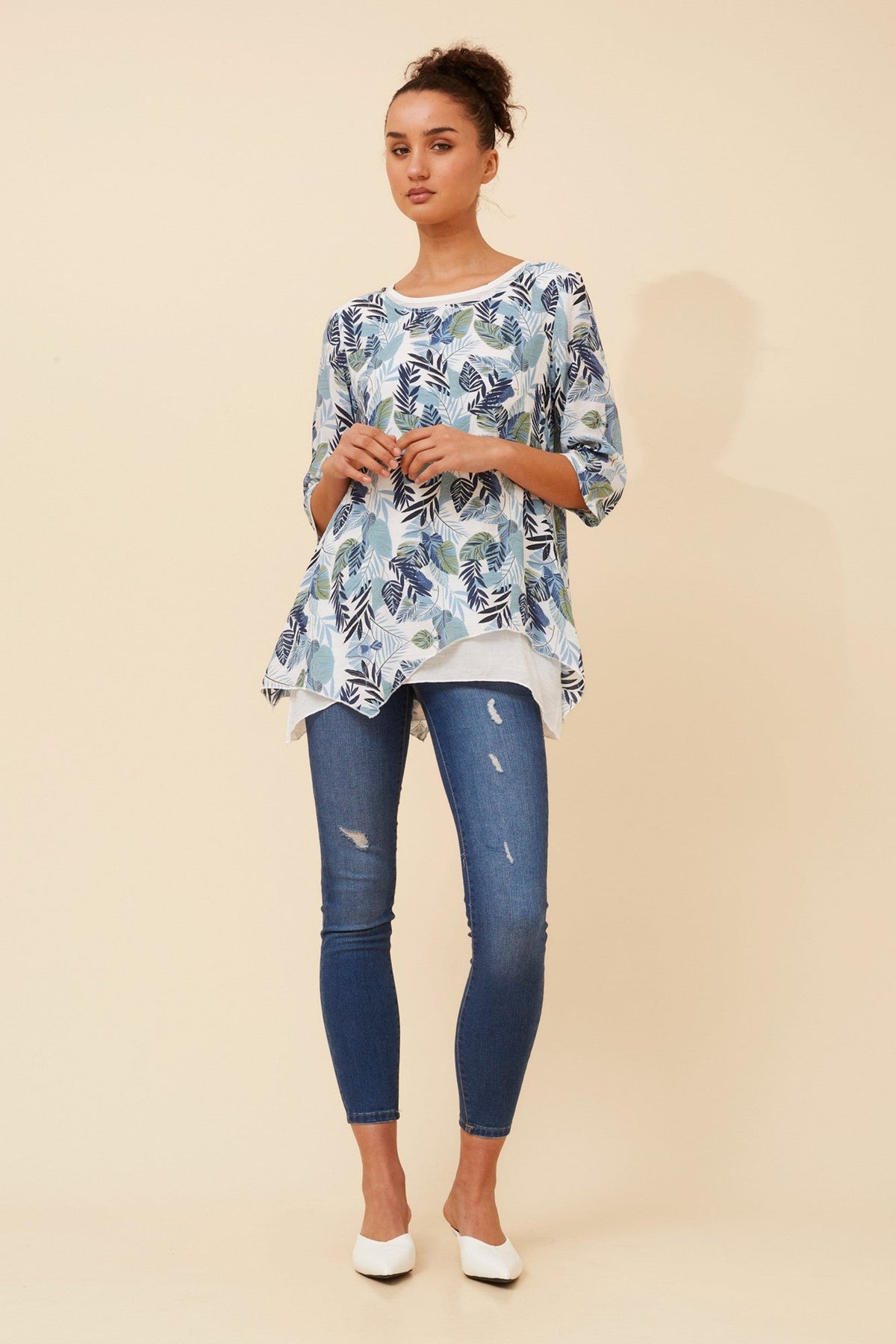 BENI LEAF PRINT TOP (Blue)