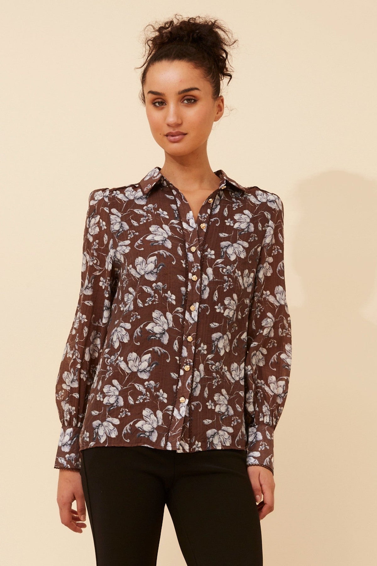 ASILIA FLORAL SHIRT (Chocolate)