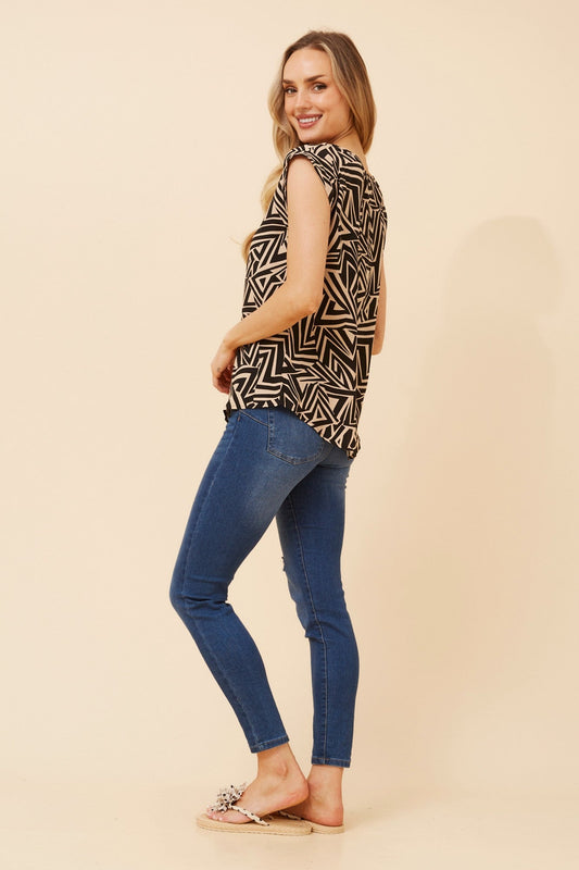 SHELLY ABSTRACT PRINT TOP (Beige)