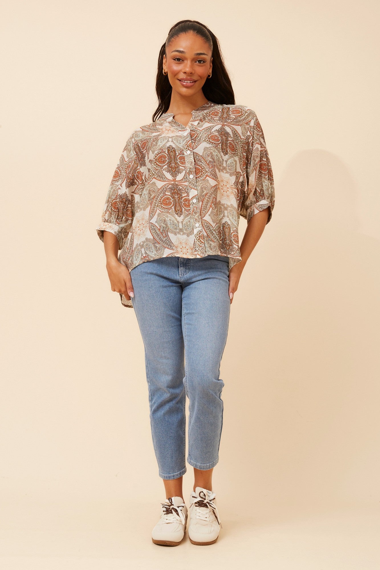 BELINA PAISLEY PRINT SHIRT (Navy)