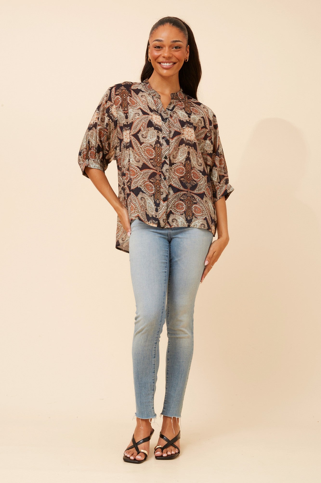 BELINA PAISLEY PRINT SHIRT (Navy)