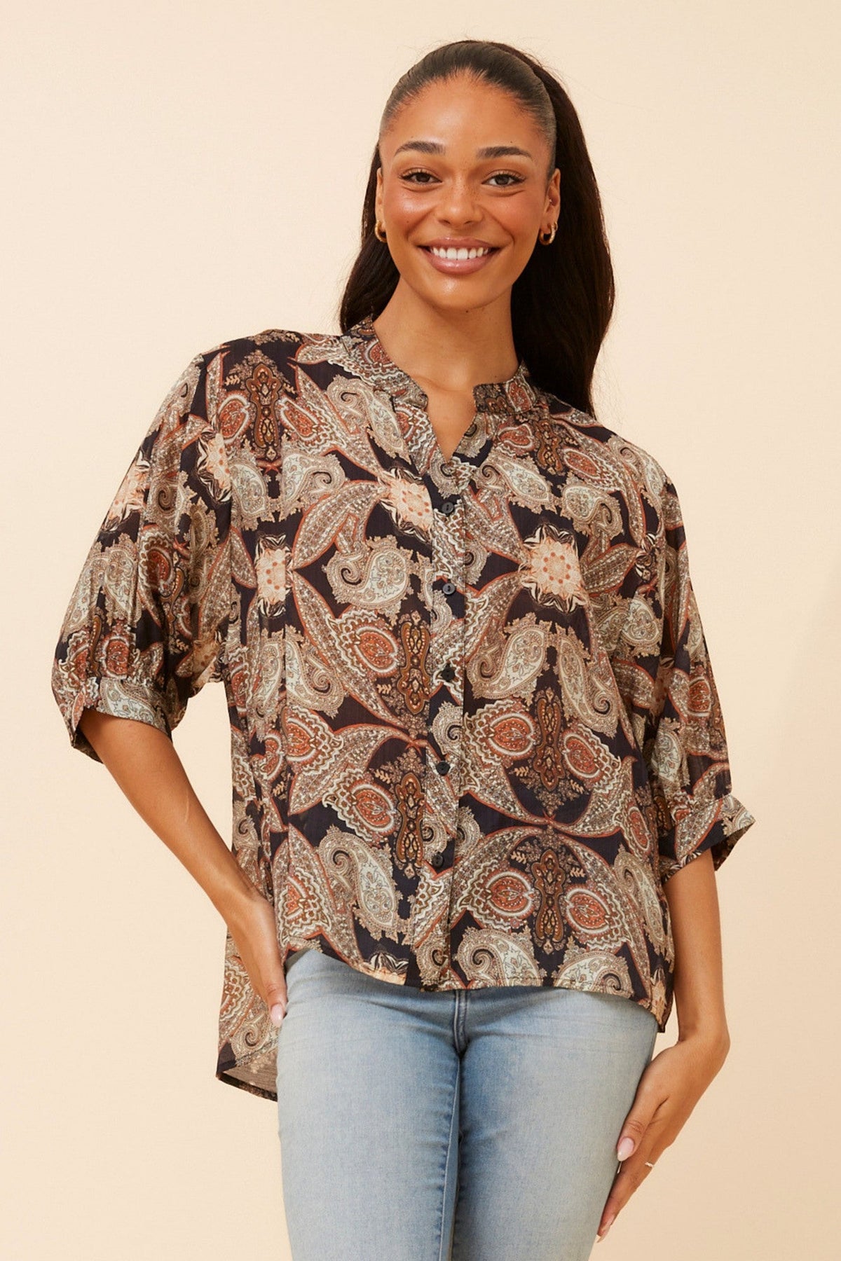 BELINA PAISLEY PRINT SHIRT (Navy)