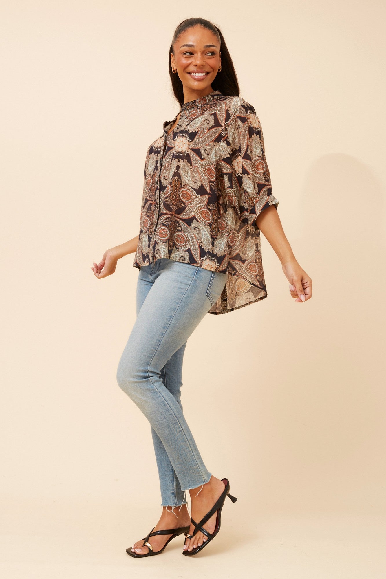BELINA PAISLEY PRINT SHIRT (Navy)
