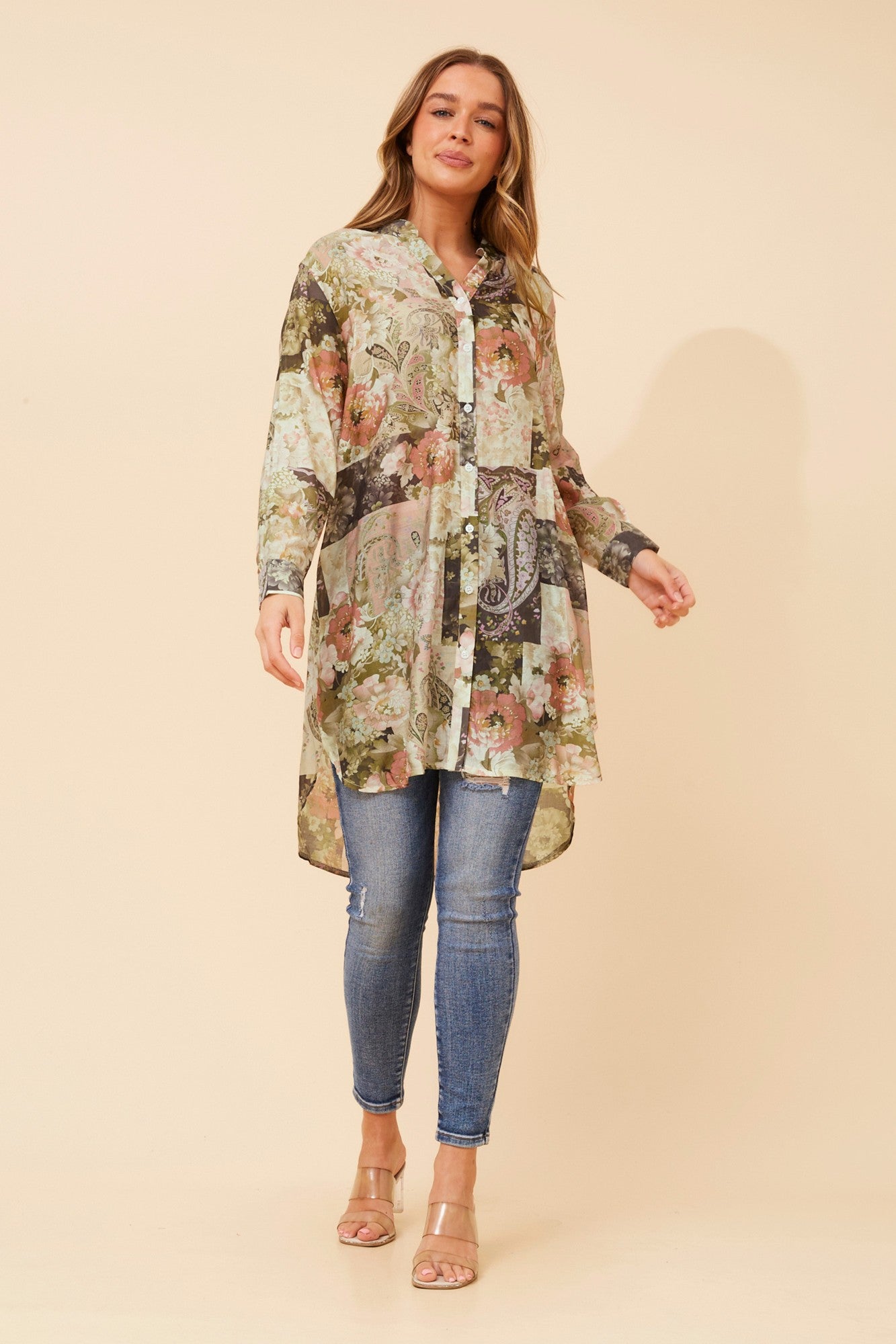 JANSON PATCHWORK PRINT TUNIC SHIRT (Olive)